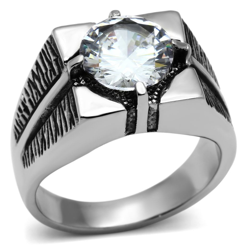 High polished (no plating) Stainless Steel Ring with AAA Grade CZ  in Clear