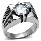 High polished (no plating) Stainless Steel Ring with AAA Grade CZ  in Clear