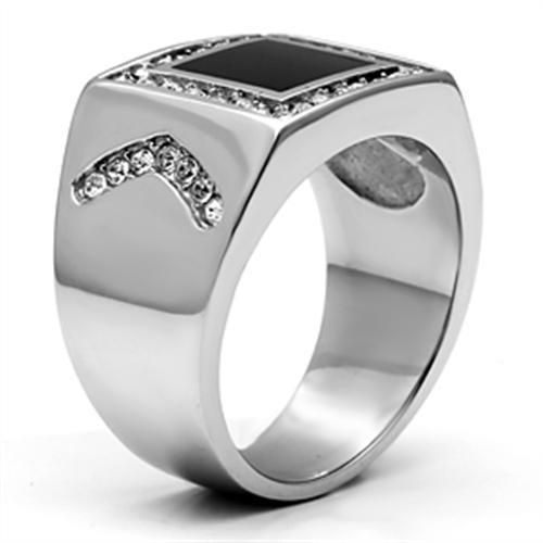 High polished (no plating) Stainless Steel Ring with Top Grade Crystal  in Clear
