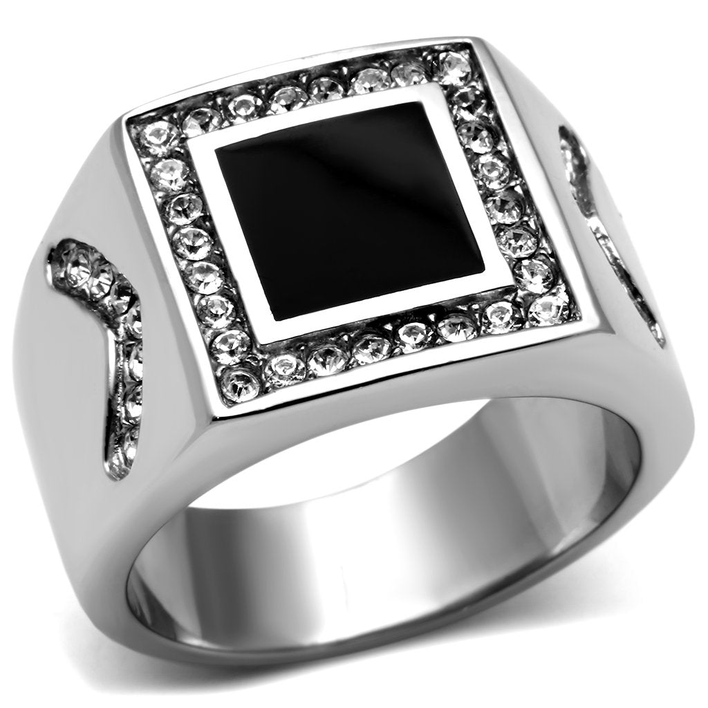 High polished (no plating) Stainless Steel Ring with Top Grade Crystal  in Clear