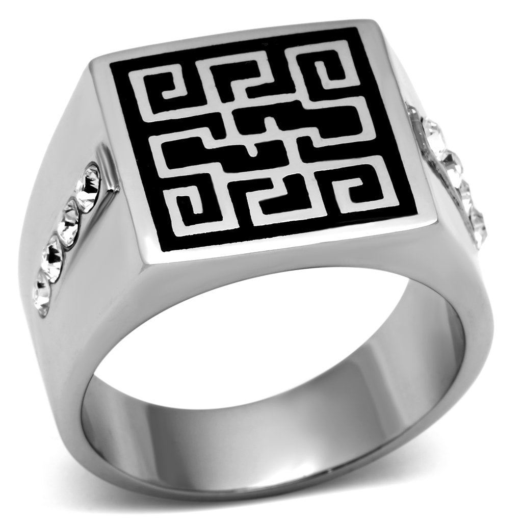 High polished (no plating) Stainless Steel Ring with Top Grade Crystal  in Clear