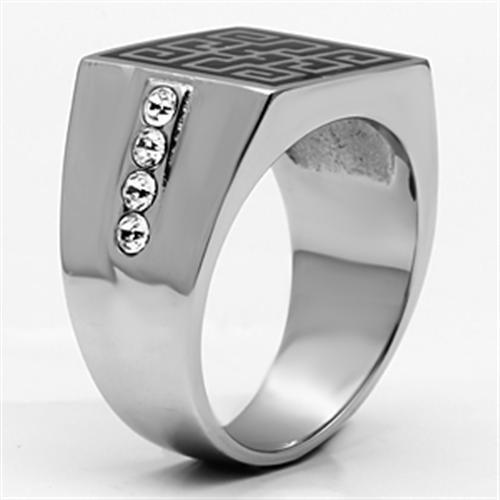 High polished (no plating) Stainless Steel Ring with Top Grade Crystal  in Clear