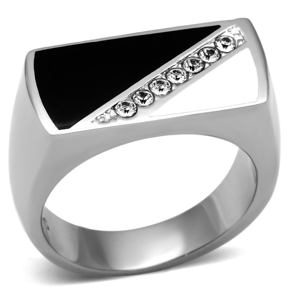 High polished (no plating) Stainless Steel Ring with Top Grade Crystal  in Clear
