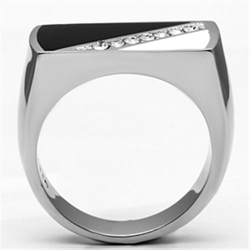 High polished (no plating) Stainless Steel Ring with Top Grade Crystal  in Clear