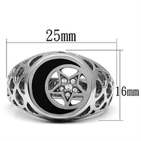 High polished (no plating) Stainless Steel Ring with Top Grade Crystal  in Clear