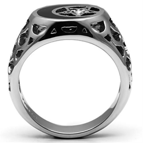 High polished (no plating) Stainless Steel Ring with Top Grade Crystal  in Clear