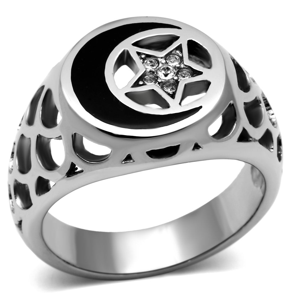 High polished (no plating) Stainless Steel Ring with Top Grade Crystal  in Clear