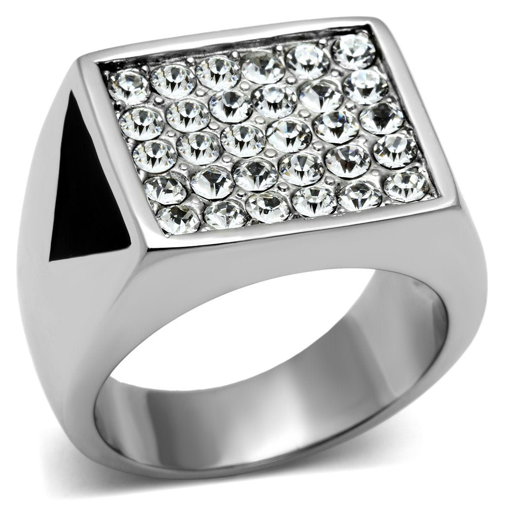 High polished (no plating) Stainless Steel Ring with Top Grade Crystal  in Clear