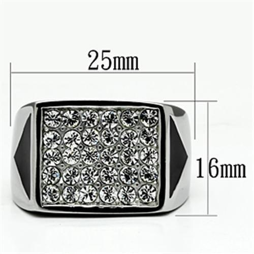 High polished (no plating) Stainless Steel Ring with Top Grade Crystal  in Clear