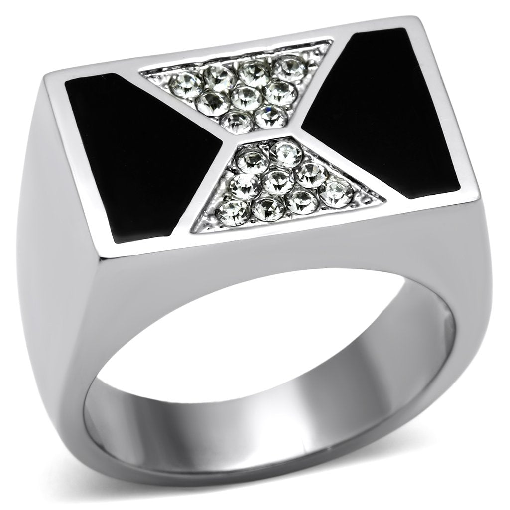 High polished (no plating) Stainless Steel Ring with Top Grade Crystal  in Clear