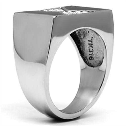 High polished (no plating) Stainless Steel Ring with Top Grade Crystal  in Clear