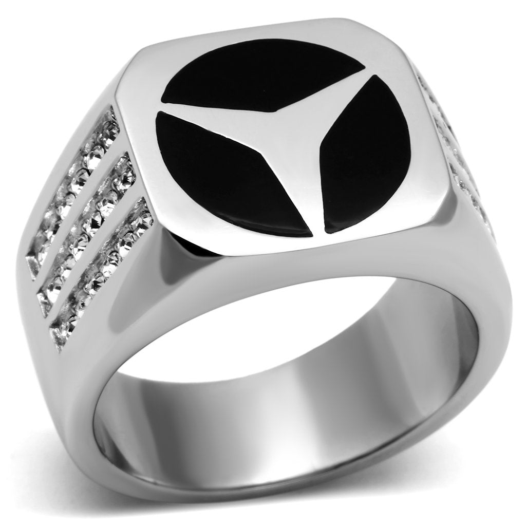 High polished (no plating) Stainless Steel Ring with Top Grade Crystal  in Clear