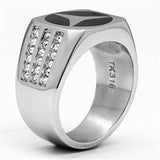 High polished (no plating) Stainless Steel Ring with Top Grade Crystal  in Clear