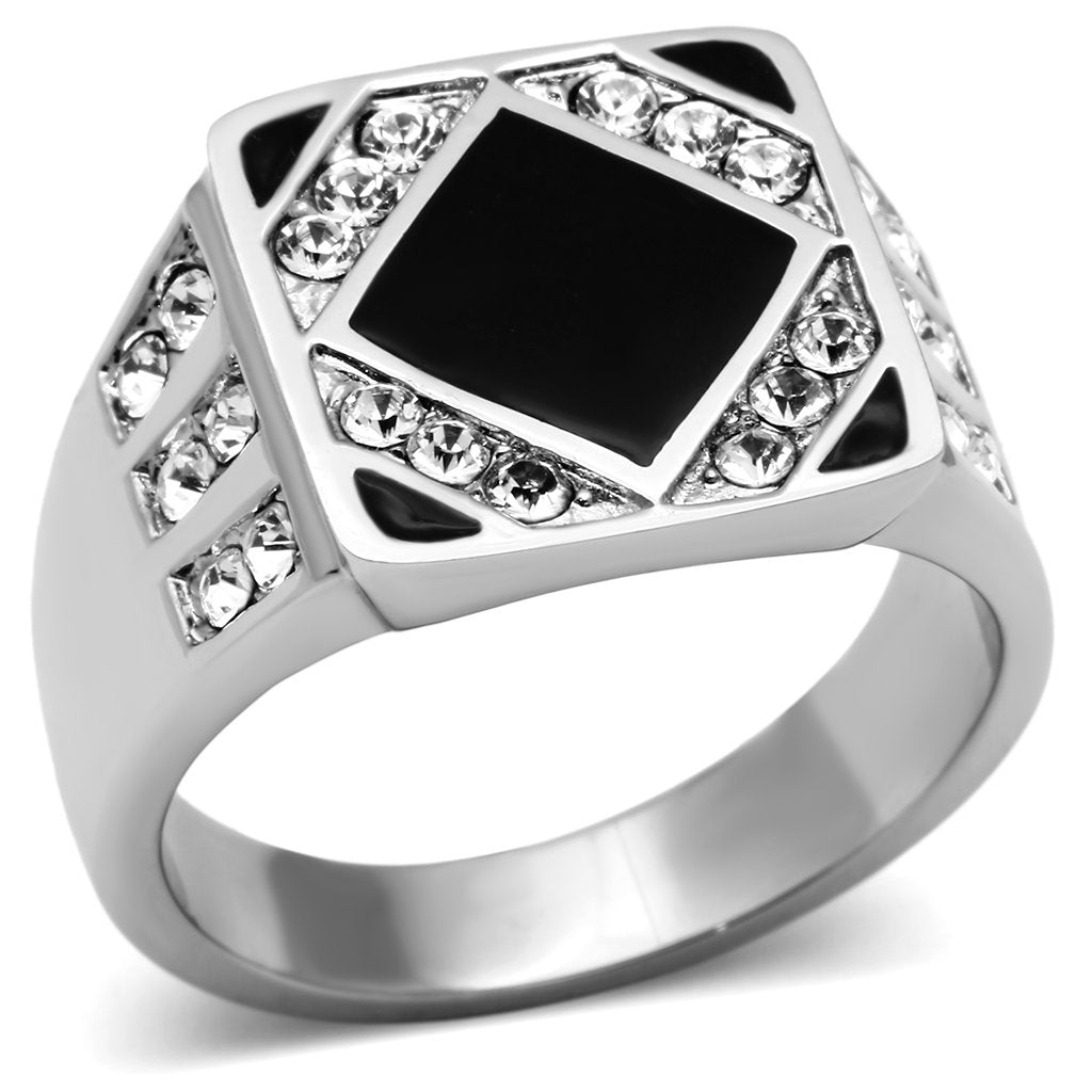 High polished (no plating) Stainless Steel Ring with Top Grade Crystal  in Clear