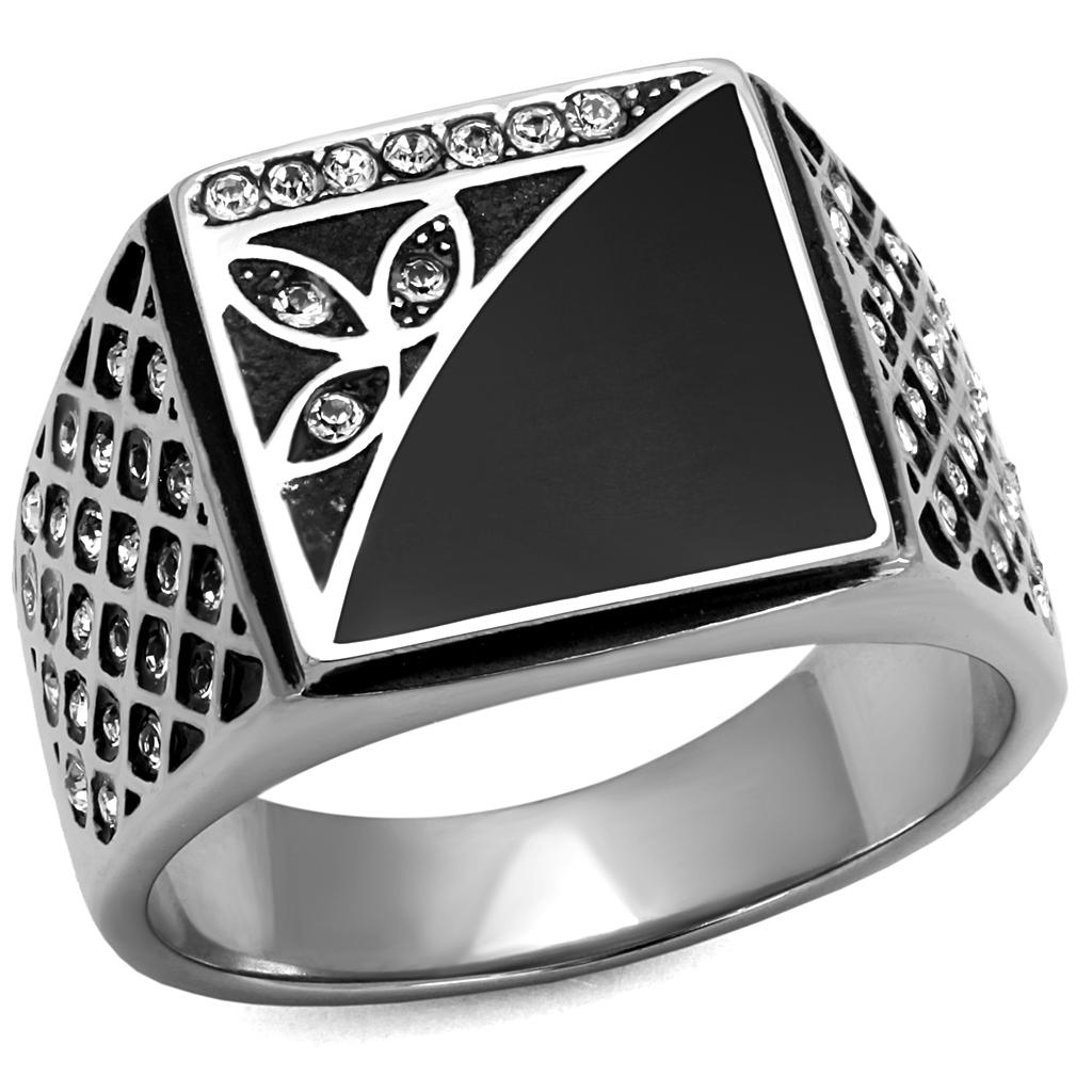 High polished (no plating) Stainless Steel Ring with Top Grade Crystal  in Clear