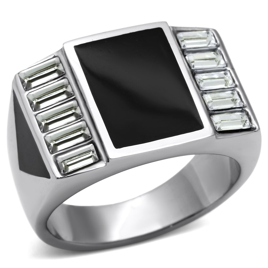 High polished (no plating) Stainless Steel Ring with Top Grade Crystal  in Clear