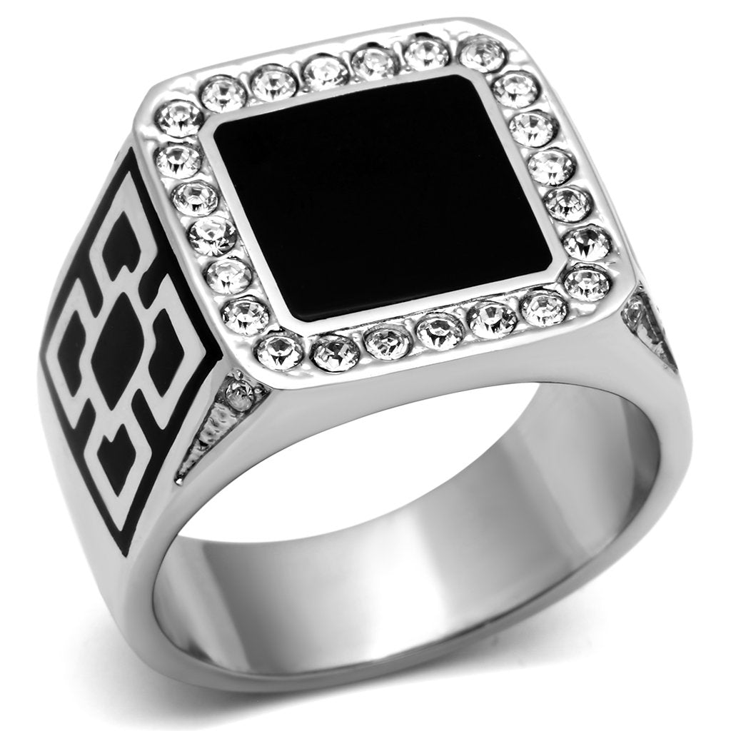 High polished (no plating) Stainless Steel Ring with Top Grade Crystal  in Clear