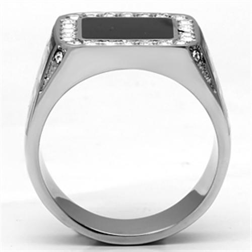 High polished (no plating) Stainless Steel Ring with Top Grade Crystal  in Clear
