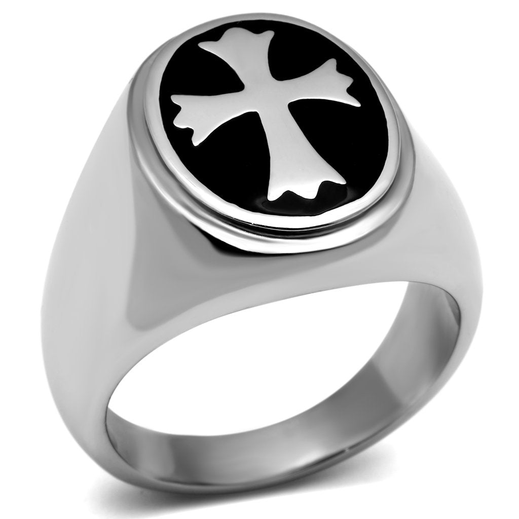 High polished (no plating) Stainless Steel Ring with Epoxy  in Jet