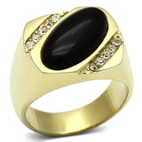 IP Gold(Ion Plating) Stainless Steel Ring with Semi-Precious Onyx in Jet
