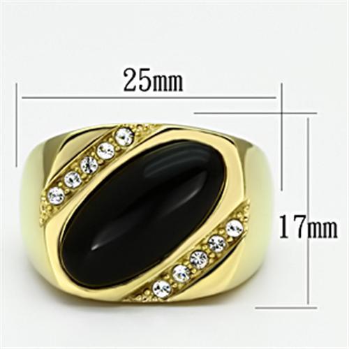 IP Gold(Ion Plating) Stainless Steel Ring with Semi-Precious Onyx in Jet