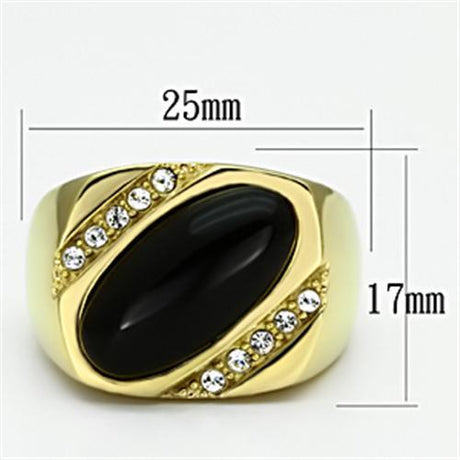 IP Gold(Ion Plating) Stainless Steel Ring with Semi-Precious Onyx in Jet