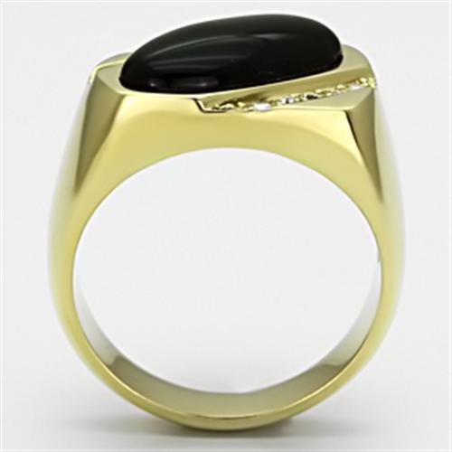 IP Gold(Ion Plating) Stainless Steel Ring with Semi-Precious Onyx in Jet