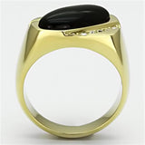 IP Gold(Ion Plating) Stainless Steel Ring with Semi-Precious Onyx in Jet