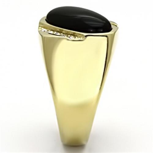 IP Gold(Ion Plating) Stainless Steel Ring with Semi-Precious Onyx in Jet