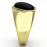 IP Gold(Ion Plating) Stainless Steel Ring with Semi-Precious Onyx in Jet