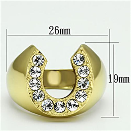 IP Gold(Ion Plating) Stainless Steel Ring with Top Grade Crystal  in Clear