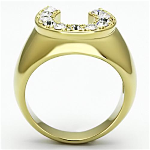 IP Gold(Ion Plating) Stainless Steel Ring with Top Grade Crystal  in Clear
