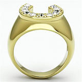 IP Gold(Ion Plating) Stainless Steel Ring with Top Grade Crystal  in Clear