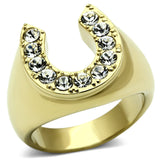 IP Gold(Ion Plating) Stainless Steel Ring with Top Grade Crystal  in Clear