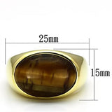 IP Gold(Ion Plating) Stainless Steel Ring with Synthetic Tiger Eye in Topaz