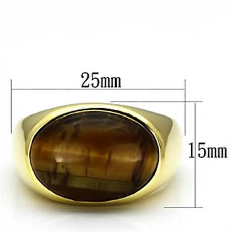 IP Gold(Ion Plating) Stainless Steel Ring with Synthetic Tiger Eye in Topaz