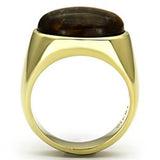 IP Gold(Ion Plating) Stainless Steel Ring with Synthetic Tiger Eye in Topaz