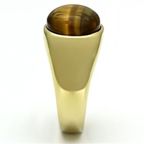 IP Gold(Ion Plating) Stainless Steel Ring with Synthetic Tiger Eye in Topaz