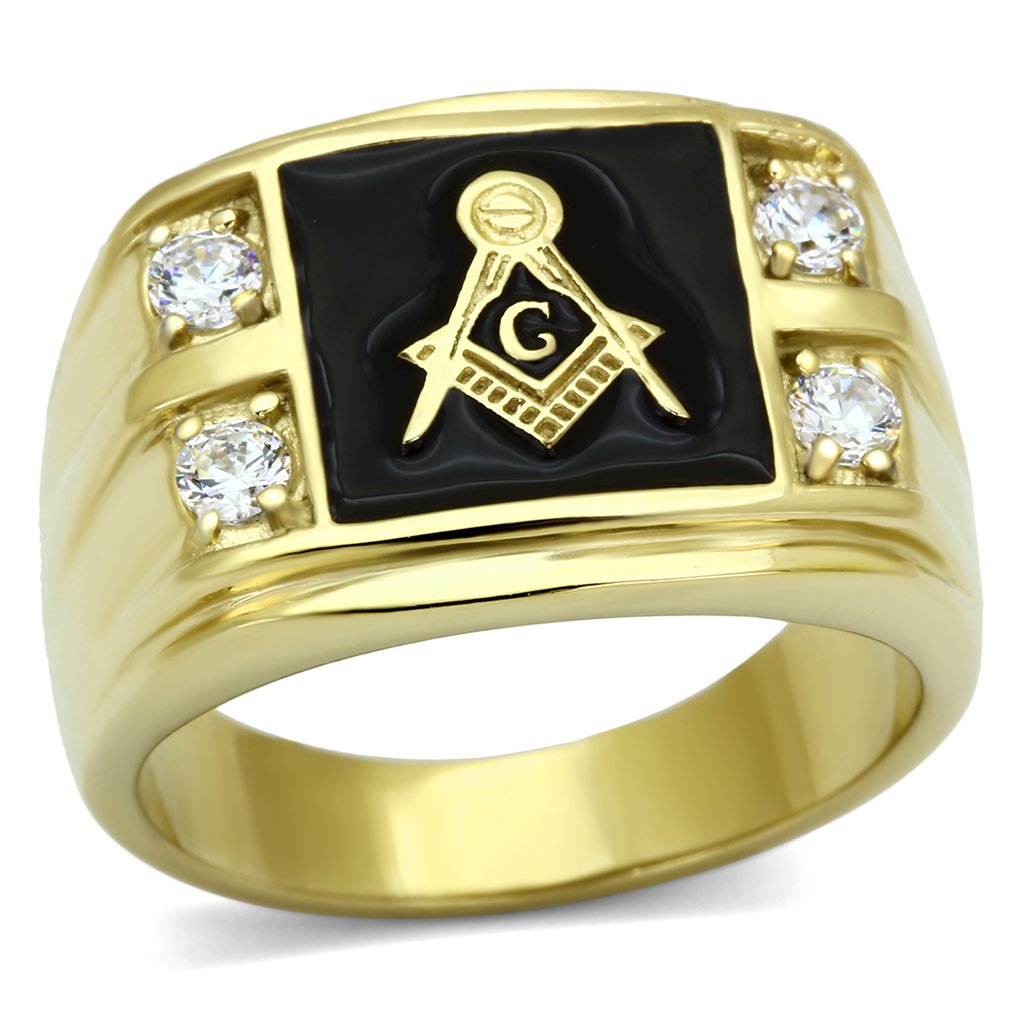 IP Gold(Ion Plating) Stainless Steel Ring with AAA Grade CZ  in Clear