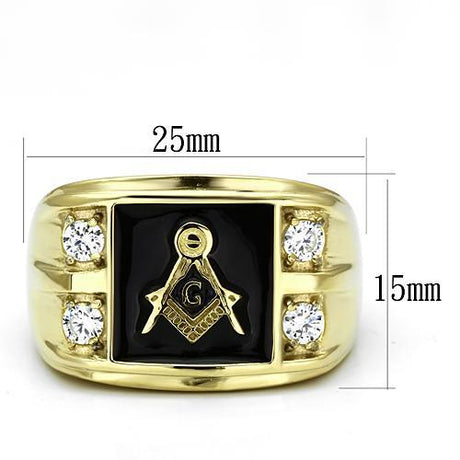 IP Gold(Ion Plating) Stainless Steel Ring with AAA Grade CZ  in Clear