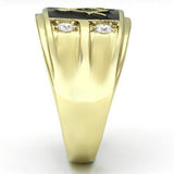 IP Gold(Ion Plating) Stainless Steel Ring with AAA Grade CZ  in Clear