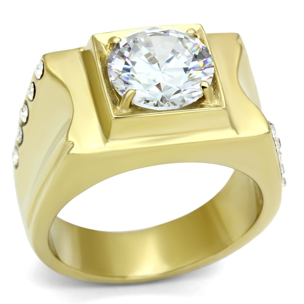 IP Gold(Ion Plating) Stainless Steel Ring with AAA Grade CZ  in Clear