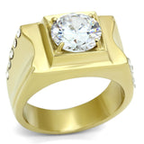 IP Gold(Ion Plating) Stainless Steel Ring with AAA Grade CZ  in Clear