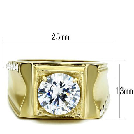 IP Gold(Ion Plating) Stainless Steel Ring with AAA Grade CZ  in Clear