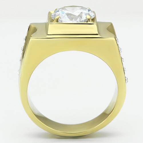 IP Gold(Ion Plating) Stainless Steel Ring with AAA Grade CZ  in Clear