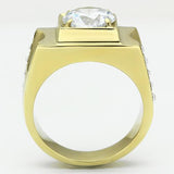 IP Gold(Ion Plating) Stainless Steel Ring with AAA Grade CZ  in Clear
