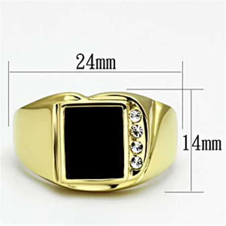 IP Gold(Ion Plating) Stainless Steel Ring with Semi-Precious Onyx in Jet