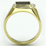IP Gold(Ion Plating) Stainless Steel Ring with Semi-Precious Onyx in Jet