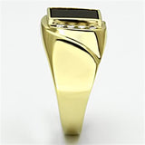IP Gold(Ion Plating) Stainless Steel Ring with Semi-Precious Onyx in Jet