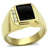 IP Gold(Ion Plating) Stainless Steel Ring with Semi-Precious Onyx in Jet